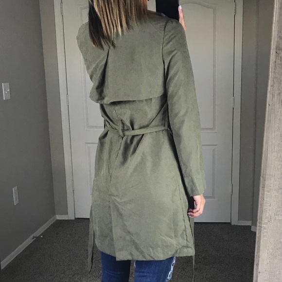 - Olive Suede Trench Jacket - - Picture 3 of 6